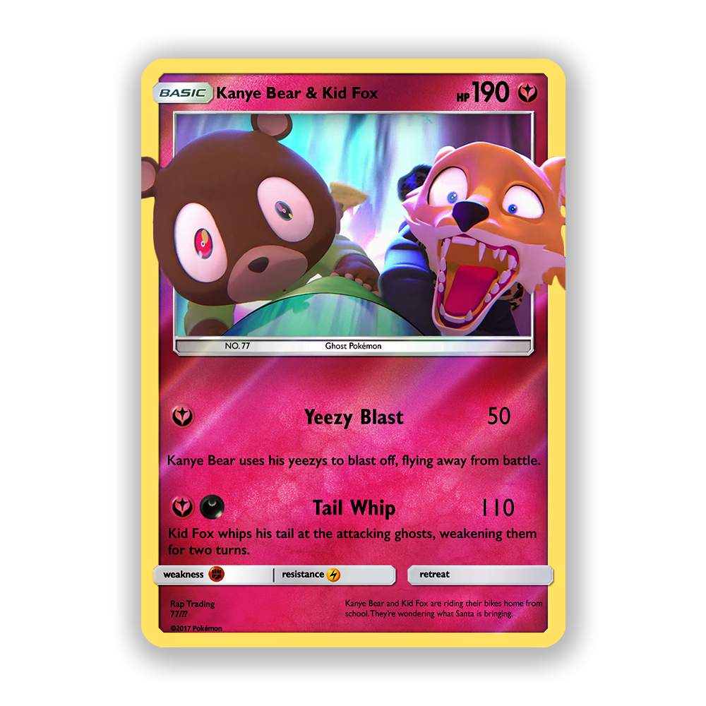 Kanye West Kanye Bear & Kid Fox Holographic Pokémon Card