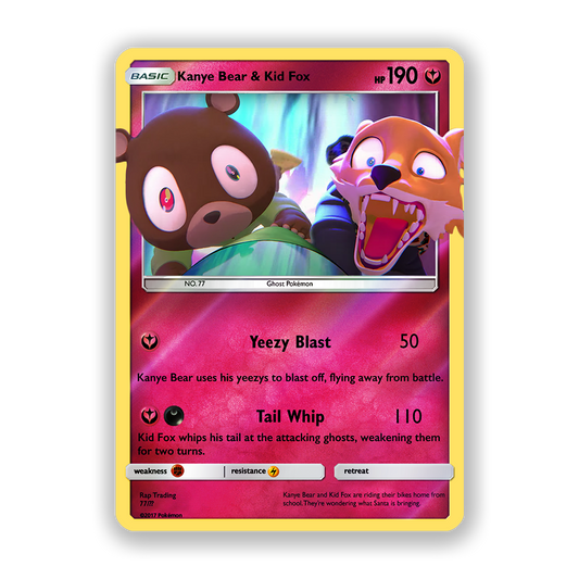 Kanye West Kanye Bear & Kid Fox Holographic Pokémon Card